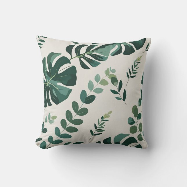 Minimalistisches Monstera- und Grünmuster - Modern Kissen (Vorderseite)