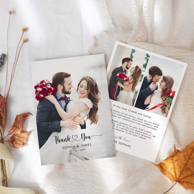 Minimalistisches Morden-Script mit Herz-Hochzeit-F Dankeskarte (Minimalist Morden Script with Heart Wedding Photo Thank You Card)