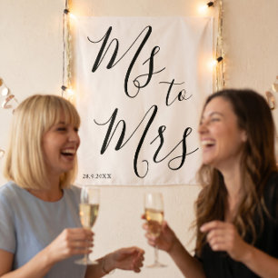 Minimalistisches Ms to Mrs Brautparty-Foto-Requisi Wandteppich