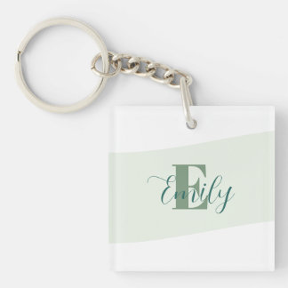 Minimalistisches Namensmonogramm Retro Grün Schlüsselanhänger