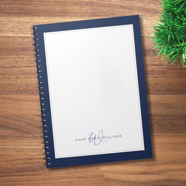 Minimalistisches Navy Blau Zwei-Rahmen-Monogramm Notizblock (Von Creator hochgeladen)