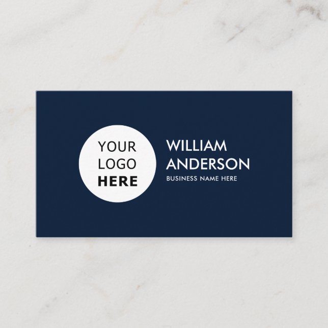 Minimalistisches Navy Blue Custom Logo Visitenkarte (Vorderseite)