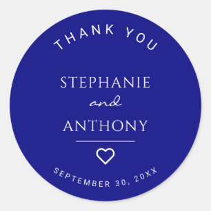 Minimalistisches Navy Blue mit Heart Modern Weddin Runder Aufkleber