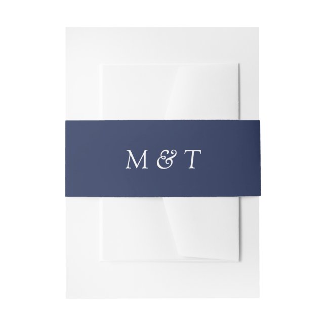 Minimalistisches Navy Blue mit White Monogram Wedd Einladungsbanderole (Vorderseite Beispiel)