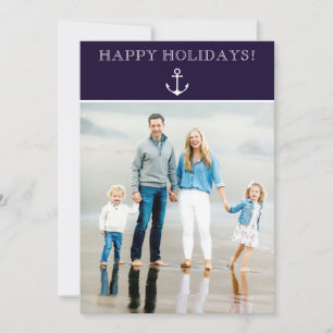 Minimalistisches Navy Happy Holidays Anchor Foto Feiertagskarte