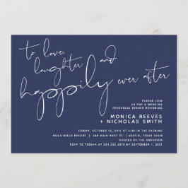 Minimalistisches Navy-Script-Hochzeitsessen Probe Einladung