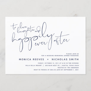 Minimalistisches Navy-Script-Hochzeitsessen Probe Einladung