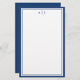 Minimalistisches Navy-Two-Border-Monogramm Briefpapier