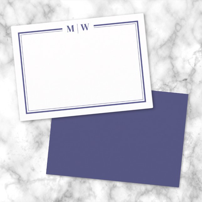 Minimalistisches Navy-Two-Border-Monogramm Mitteilungskarte (Minimalist Navy Blue Two Border Monogram Note Card)