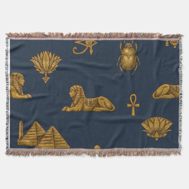 Minimalistisches Navy- und Antique-Gold-ägyptische Decke (Vorderseite)