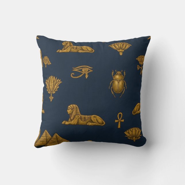 Minimalistisches Navy- und Antique-Gold-ägyptische Kissen (Rückseite)