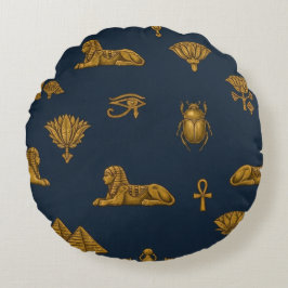 Minimalistisches Navy- und Antique-Gold-ägyptische Rundes Kissen