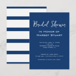 Minimalistisches Navy White Script Strip Brautpart Einladung