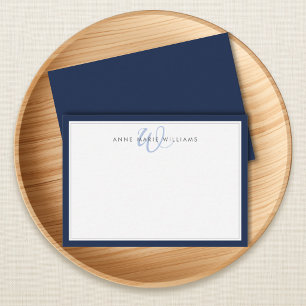 Minimalistisches Navyblau-Doppelrand-Monogramm Mitteilungskarte