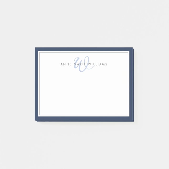 Minimalistisches Navyblau-Script-Zwei-Rahmen-Monog Post-it Klebezettel (Vorderseite)