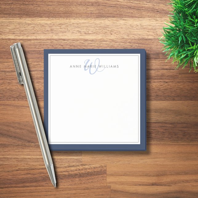 Minimalistisches Navyblau-Script Zwei-Rahmen-Monog Post-it Klebezettel (Von Creator hochgeladen)
