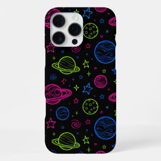 Minimalistisches Neon-Weltraum- und Planeten-Nacht iPhone 16 Pro Max Hülle
