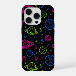 Minimalistisches Neon-Weltraum- und Planeten-Nacht iPhone 15 Pro Hülle