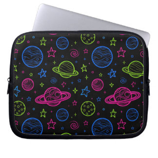 Minimalistisches Neon-Weltraum- und Planeten-Nacht Laptopschutzhülle
