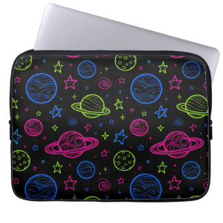 Minimalistisches Neon-Weltraum- und Planeten-Nacht Laptopschutzhülle