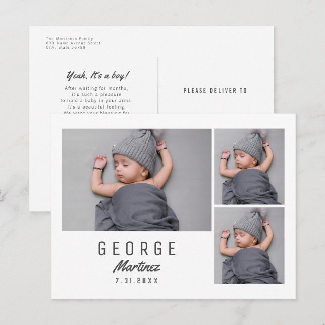 Minimalistisches neues Baby-Foto - Geburtsankündig Postkarte (Vorne/Hinten)