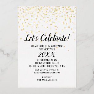 Minimalistisches Neujahrsfest des Confetti Folieneinladung