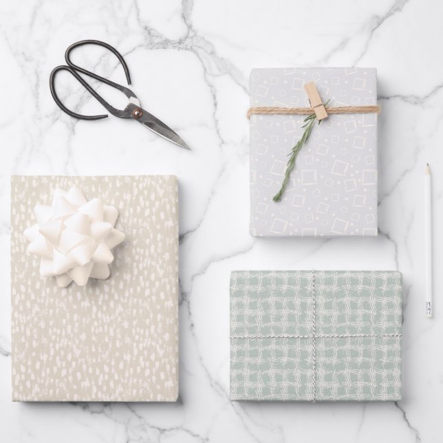 Minimalistisches neutrales Beige Gray Sage Green A Geschenkpapier Set (Vorderseite)