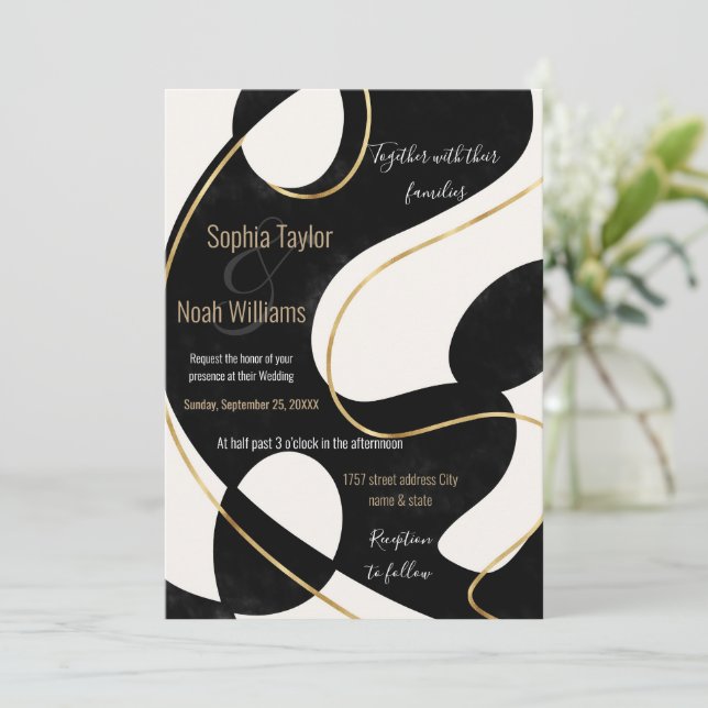 Minimalistisches neutrales Schwarz-Gold-Abstrakt-M (Stehend Vorderseite)