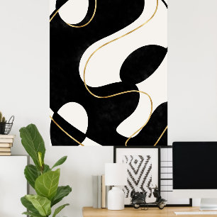 Minimalistisches neutrales Schwarz-Gold-Abstrakt-M Poster