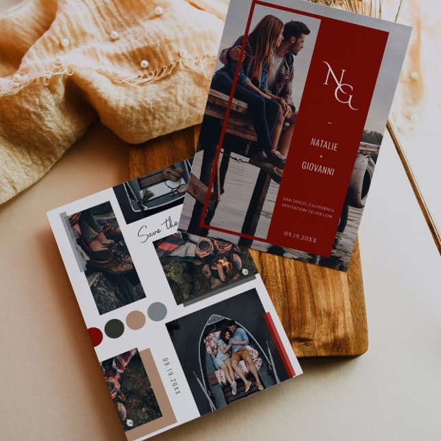 Minimalistisches neutrales Scrapbook 4 Foto Save The Date (Von Creator hochgeladen)