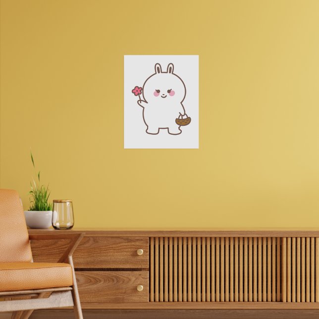 Minimalistisches Niedliches Bunny mit Blume Poster (Wohnzimmer 2)