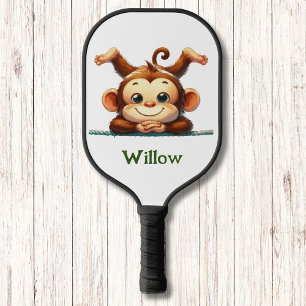 Minimalistisches Niedliches Monkey-Monogramm Pickleball Schläger