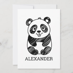 Minimalistisches Niedliches Panda in Schwarz und W Einladung