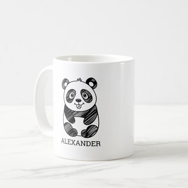 Minimalistisches Niedliches Panda in Schwarz und W Kaffeetasse (Vorderseite Links)