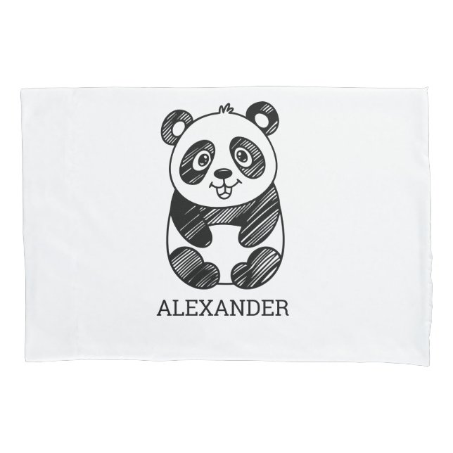 Minimalistisches Niedliches Panda in Schwarz und W Kissenbezug (Vorderseite)