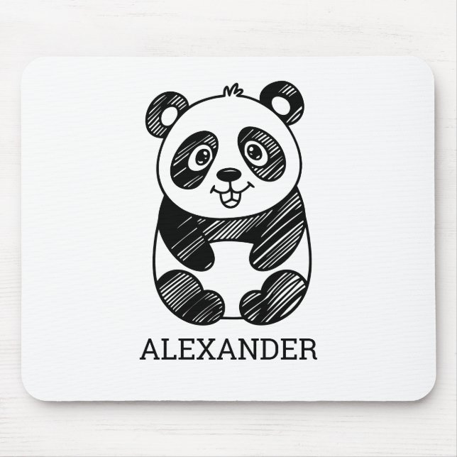 Minimalistisches Niedliches Panda in Schwarz und W Mousepad (Vorne)