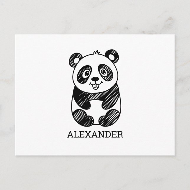Minimalistisches Niedliches Panda in Schwarz und W Postkarte (Vorderseite)