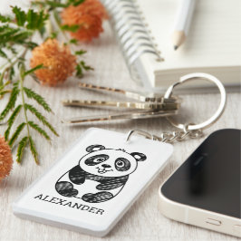 Minimalistisches Niedliches Panda in Schwarz und W Schlüsselanhänger