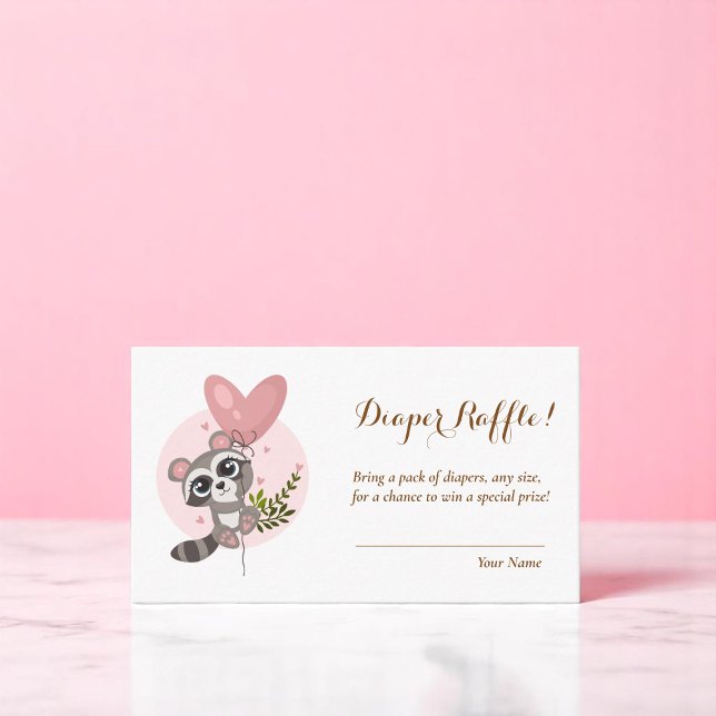 Minimalistisches Niedliches Raccoon Baby Duschdusc Begleitkarte (Minimalist Cute Raccoon Baby Shower Diaper Raffle Enclosure Card)
