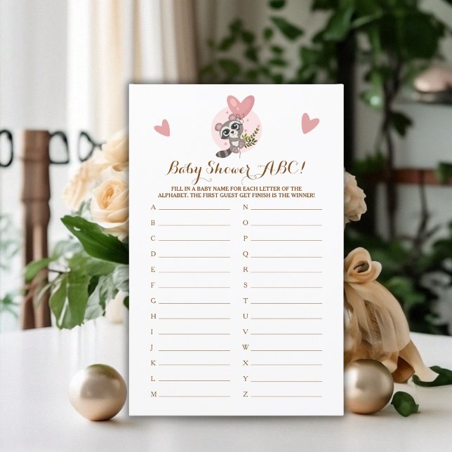Minimalistisches Niedliches Raccoon Baby Showspiel (Minimalist Cute Raccoon Baby Shower Game ABC)