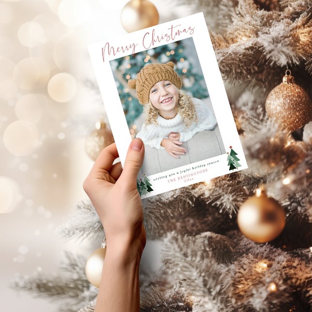 Minimalistisches Niedliches Rosa Bäume Weihnachten (Minimalist Cute Pink Trees Christmas Photo Holiday Card)