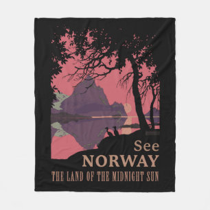 Minimalistisches Norwegen-Sonnenuntergangs-Poster  Fleecedecke