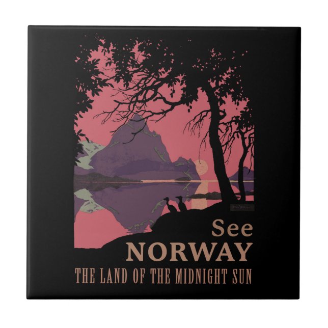 Minimalistisches Norwegen-Sonnenuntergangs-Poster  Fliese (Vorderseite)