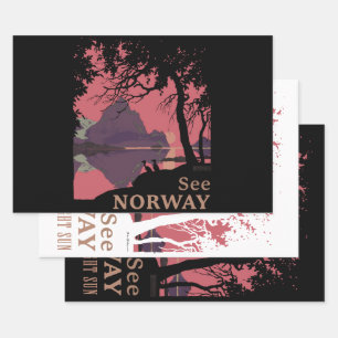 Minimalistisches Norwegen-Sonnenuntergangs-Poster Geschenkpapier Set