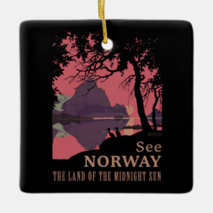 Minimalistisches Norwegen-Sonnenuntergangs-Poster  Keramikornament