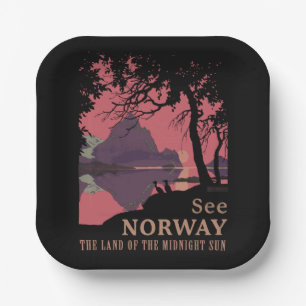 Minimalistisches Norwegen-Sonnenuntergangs-Poster  Pappteller