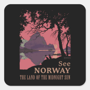 Minimalistisches Norwegen-Sonnenuntergangs-Poster  Quadratischer Aufkleber