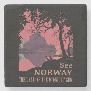 Minimalistisches Norwegen-Sonnenuntergangs-Poster  Steinuntersetzer