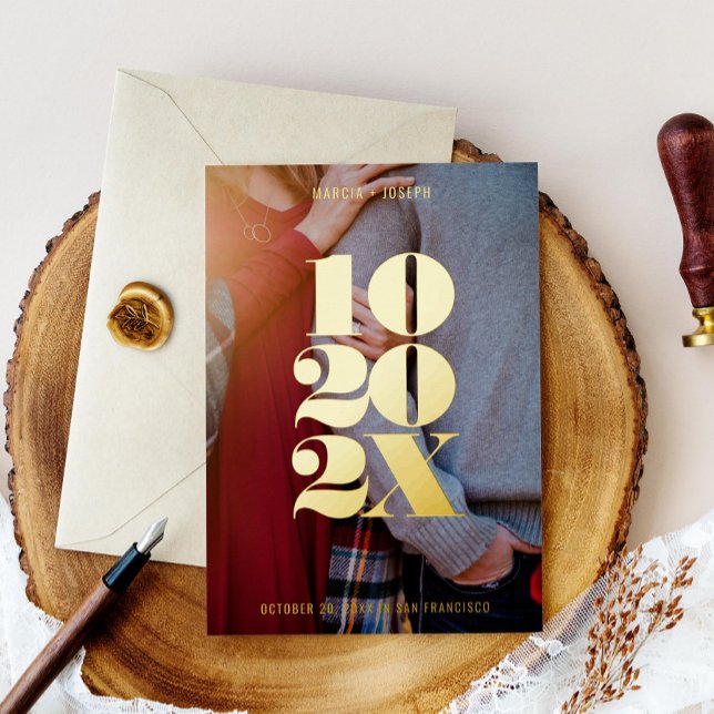 Minimalistisches numerisches Datum Save the Date Folieneinladung (Von Creator hochgeladen)