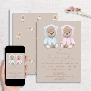 Minimalistisches Oh Baby Bear Gender Reveal Party Einladung